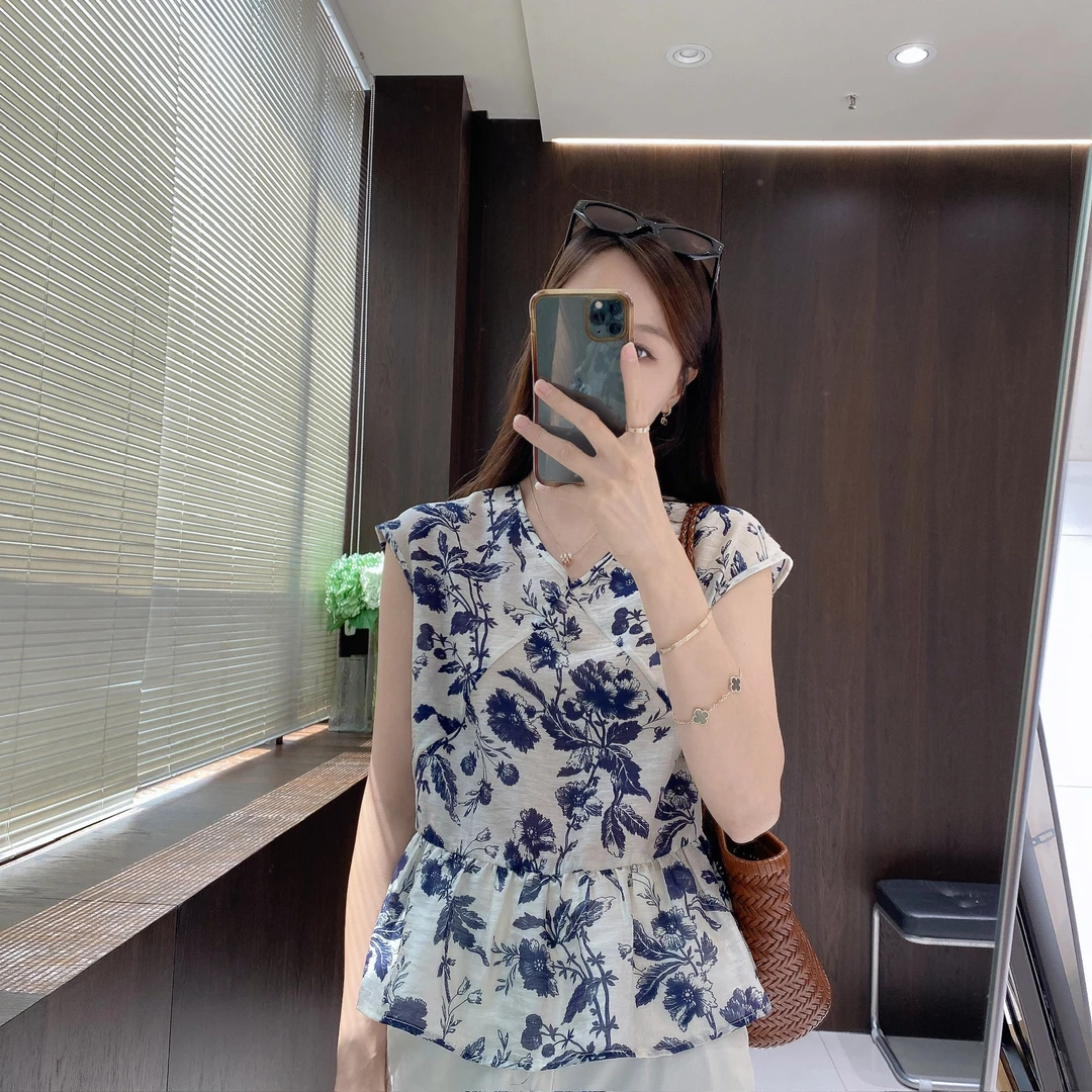 IMFLY金小金自制女装 莱赛尔小衫DYW9539法式碎花收腰小衫上衣