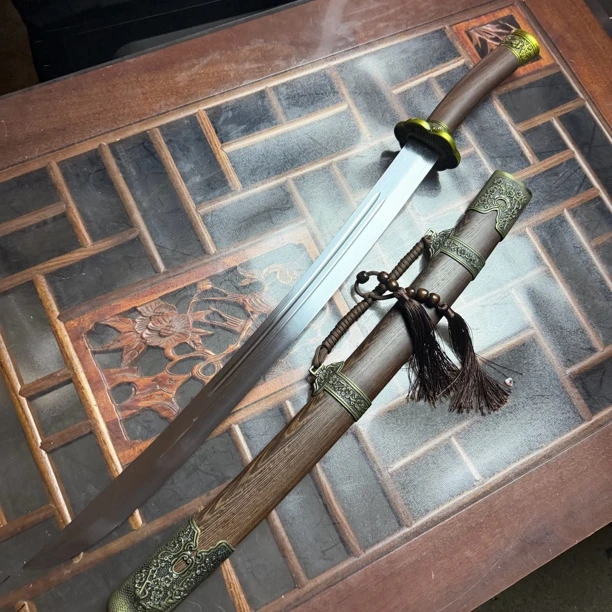 3350 龙泉昊天剑梅花高锰钢清腰刀鸡翅木未开刃