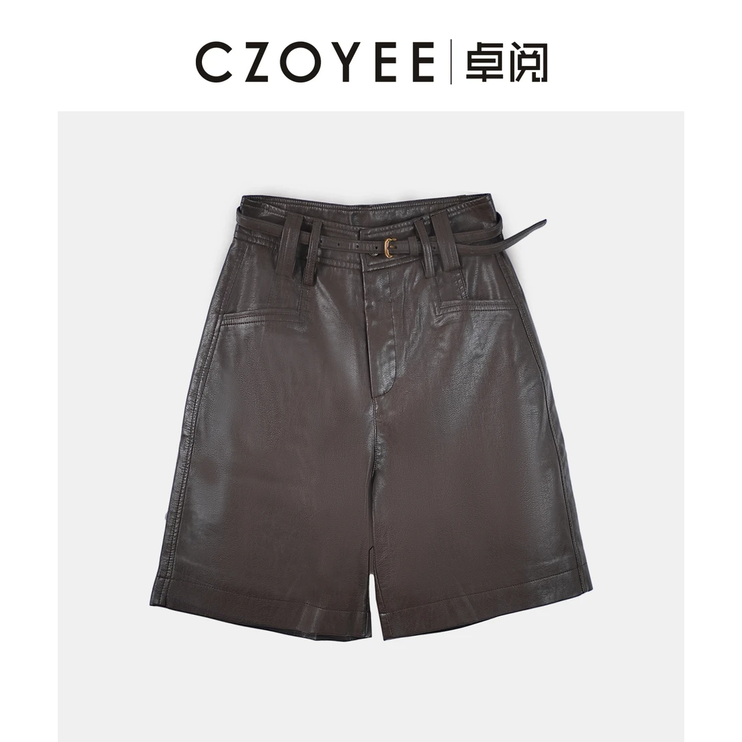 2025秋季新款女款皮短裤4分裤休闲裤纯色美拉德简约时尚C4MH9225