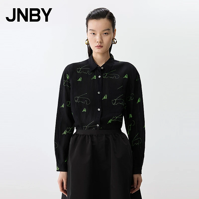 【商场同款新品】JNBY/江南布衣25春衬衫女全麻刺绣图案5P2214710