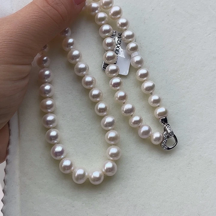 淡水珍珠颈饰银S925镶嵌卡8➕高品极光白炫天女粉