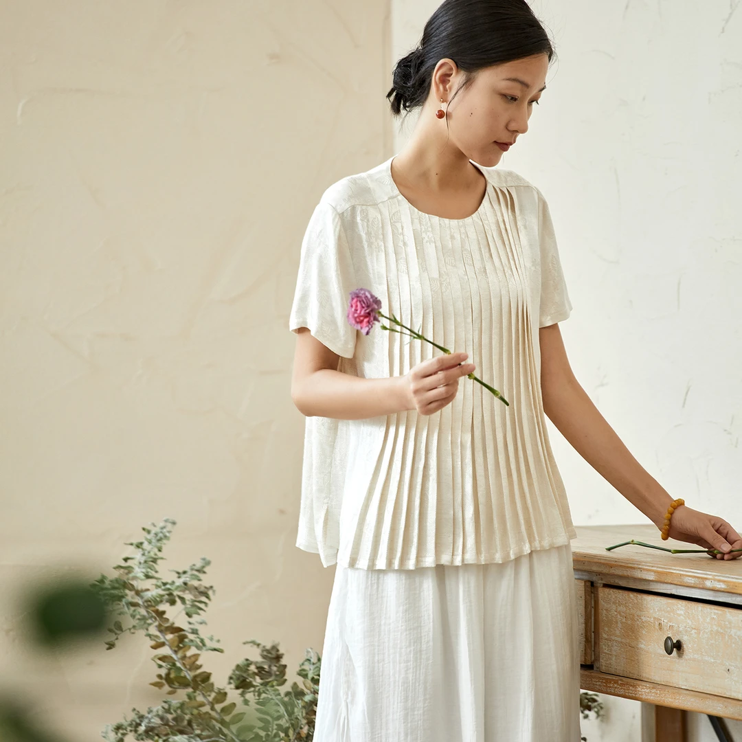 布小匠原创设计新款中式压褶正肩显瘦上衣女2025夏季国风气质衬衫