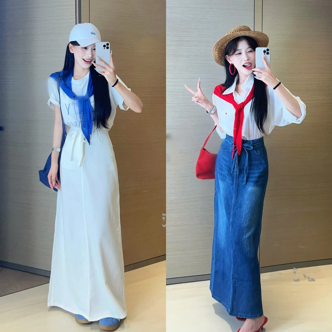 陈六六CHENLIULIU【极简大牌感】复古港风牛仔半身裙