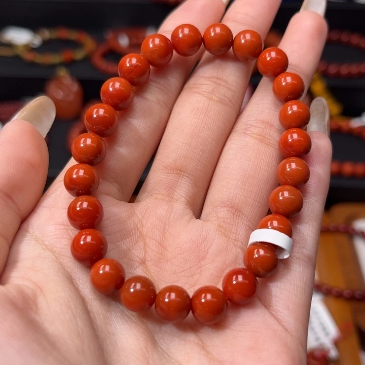 南红玛瑙未镶嵌手链精品满肉柿子锦8mm圆珠手串