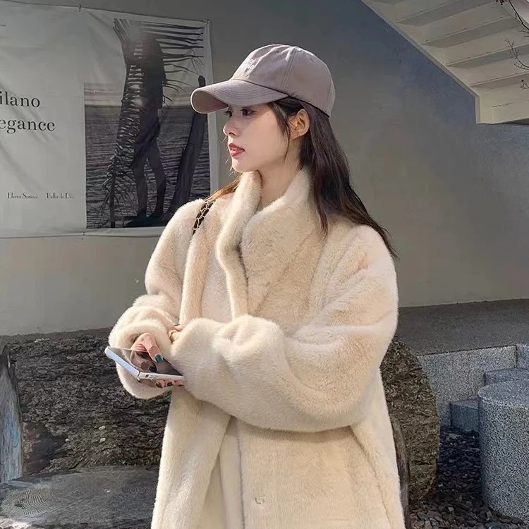 2025秋冬长款立领水貂绒皮毛一体毛毛环保皮草加厚冬季外套女大衣