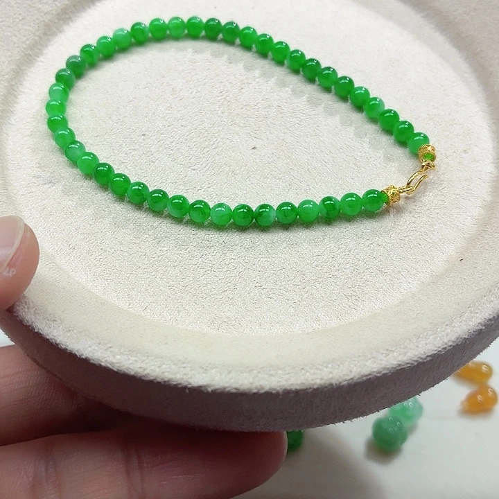翡翠18K金镶嵌手链天然缅甸翡翠A货卡4