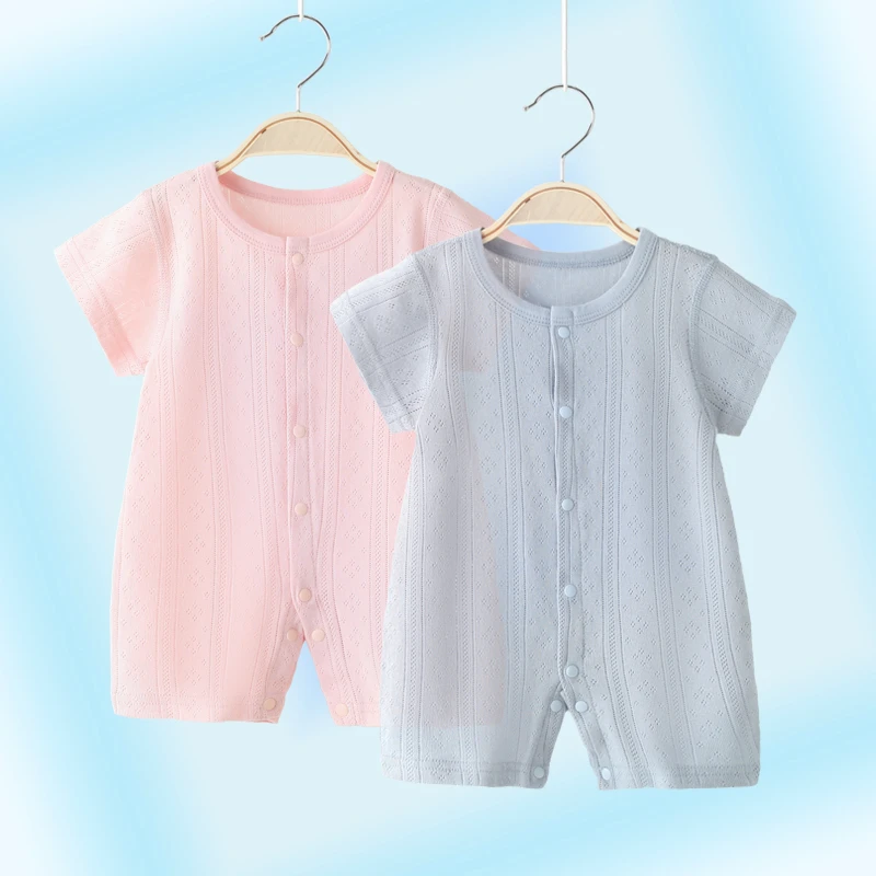 无骨短袖连体衣婴儿夏装0-12个月纯棉透气薄款空调服宝宝夏季哈衣