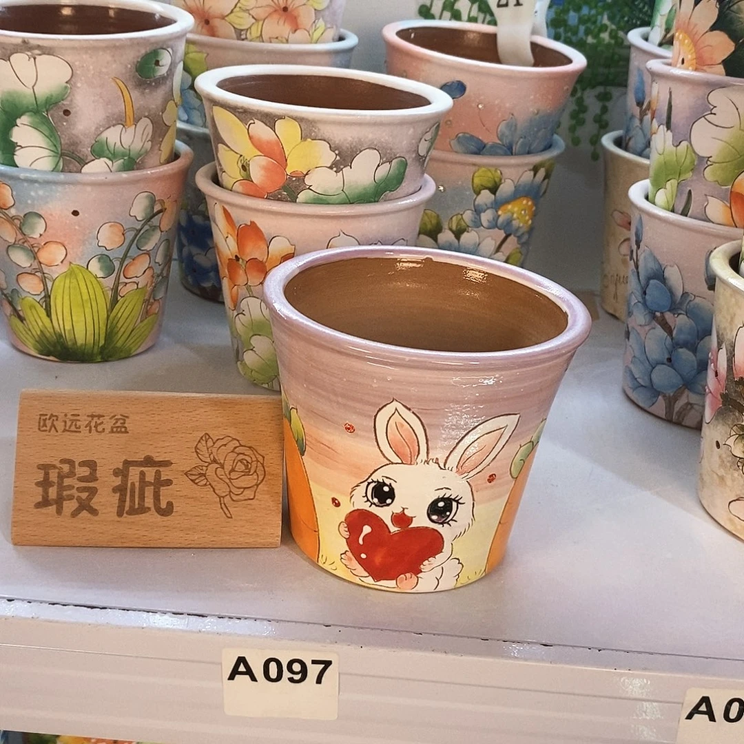 紫砂花盆红陶手绘花盆