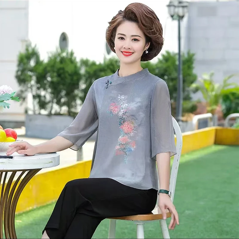8929-夏季新款中老年妈妈装中国风中袖洋气时尚气质薄上衣C18-1-3