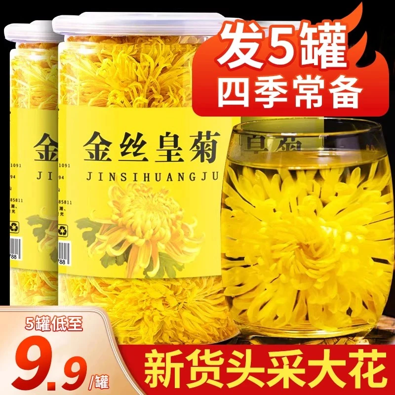 【9,9到手5罐】菊花茶金丝皇菊黄菊一朵一杯大朵搭配贡菊胎菊罐装