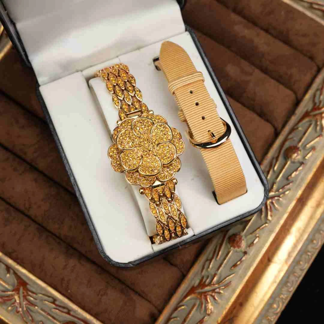 合金手链 柚礼中古/满钻山茶花金色手镯lz509248