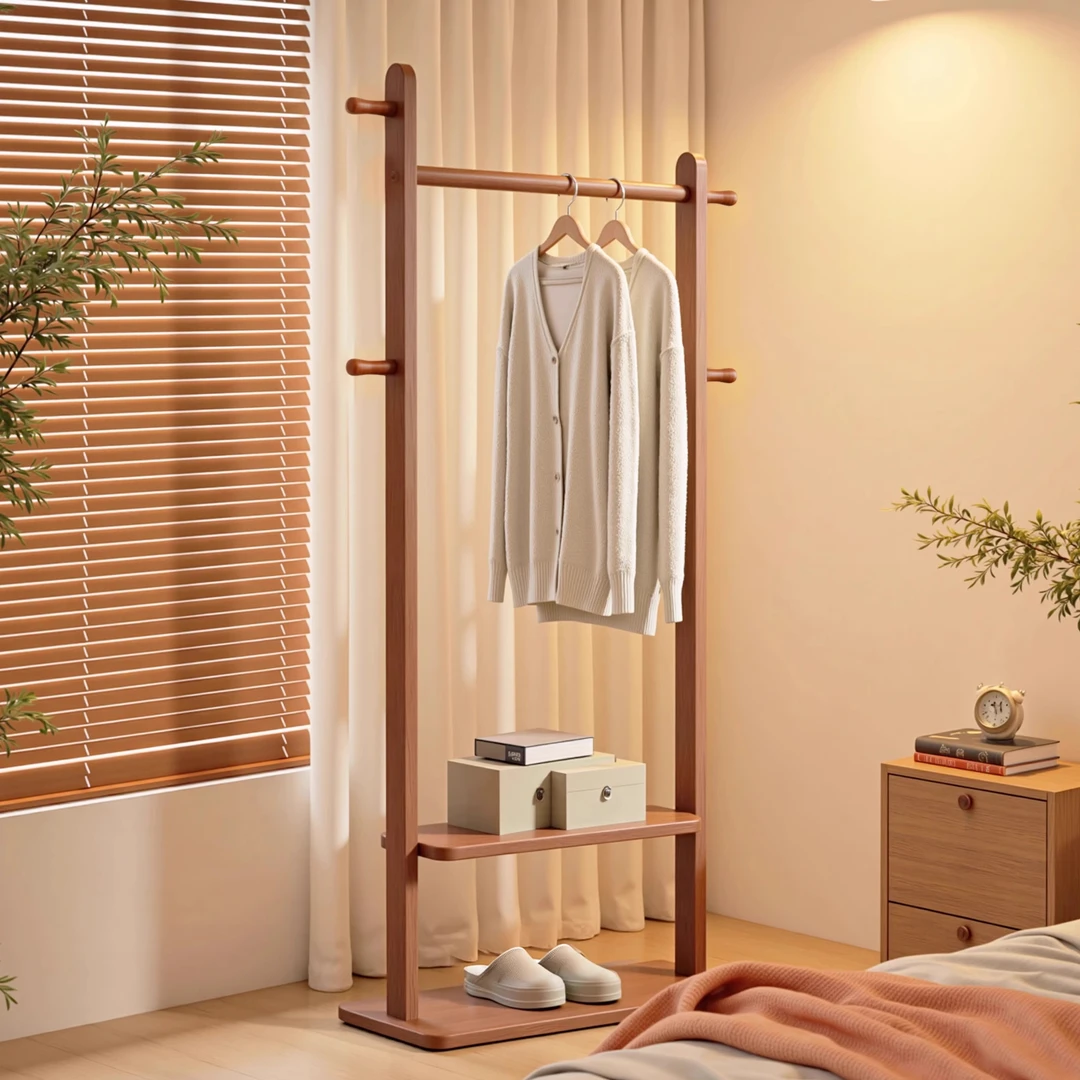衣架卧室落地挂衣架家用客厅衣服挂架多功能房间办公室实木衣帽架