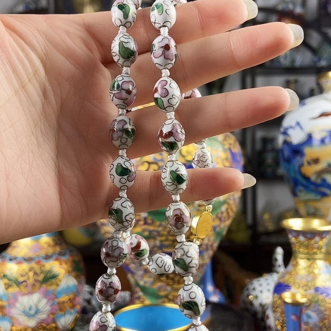 丨***l铜景泰蓝白色枣珠链