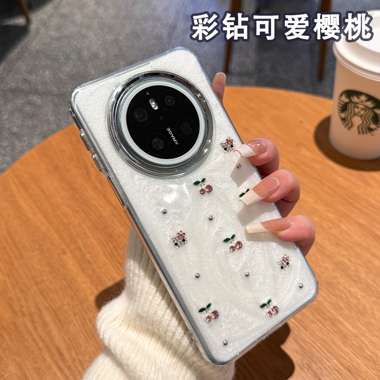 适用于华为mate70pro+手机壳樱桃闪钻Kitty猫mate70水钻立体