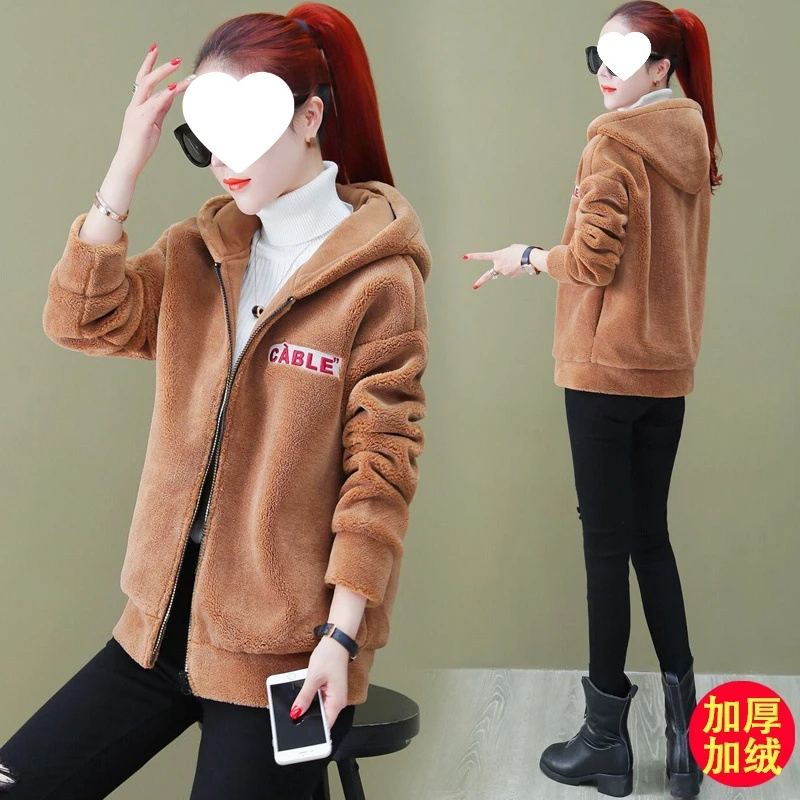 朋克风胖MM200斤仿羊羔短外套女卫衣秋冬季加肥加大码宽松拉链上