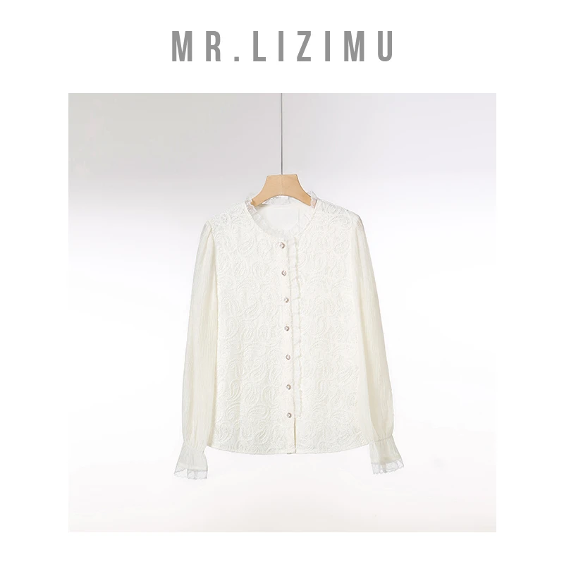 李子木先生白衬衫提花显瘦刺绣精致蕾丝国风新中式衬衣欧若风穿搭