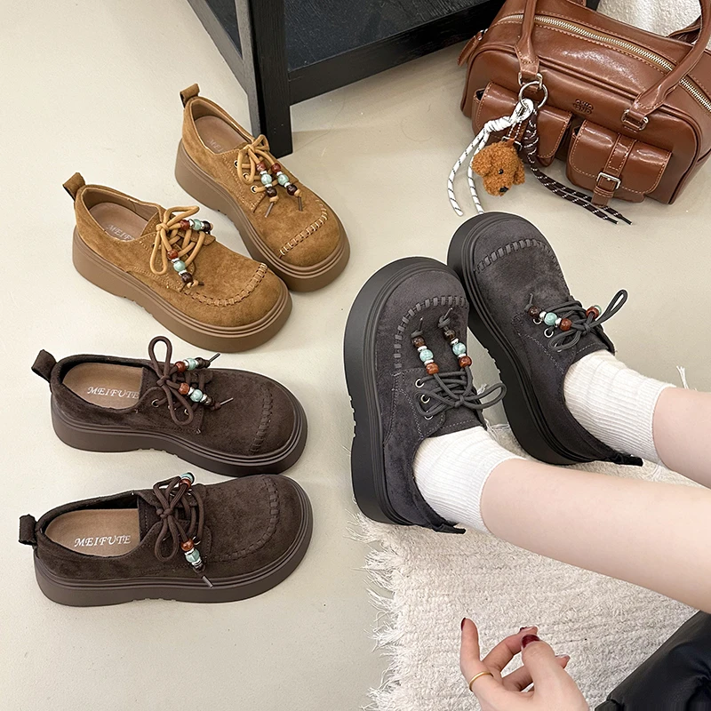 厚底增高勃肯鞋女乐福鞋2025新款秋季软底百搭低帮单鞋复古袋鼠鞋