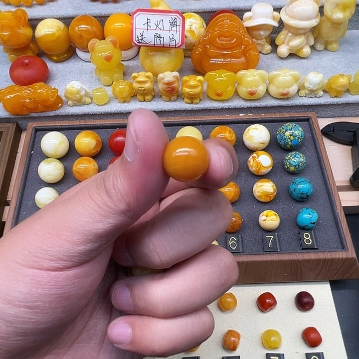 琥珀未镶嵌裸石老花蜡单珠