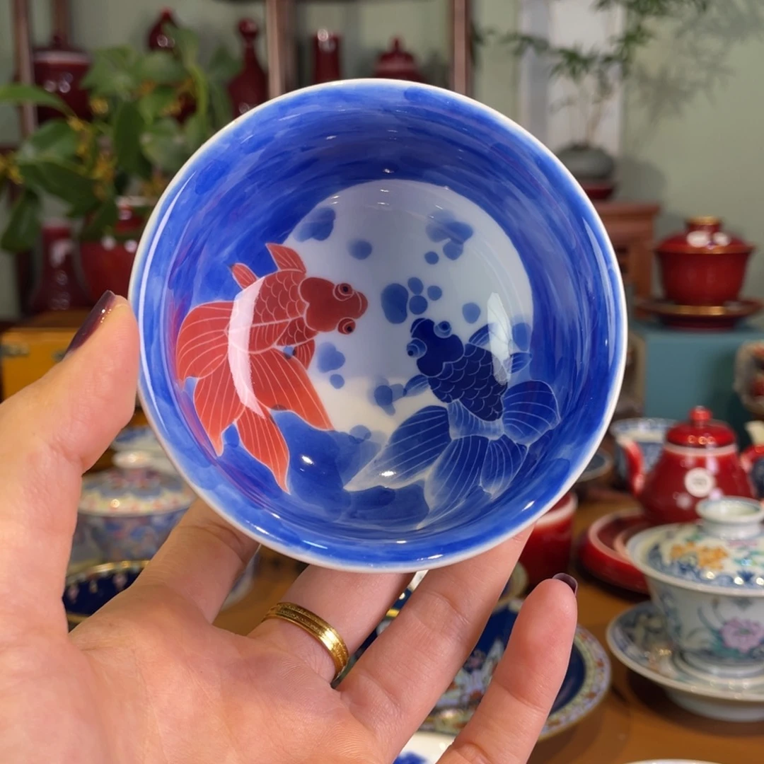 清欢雅玩原矿原矿郎红精品金鱼炉士杯