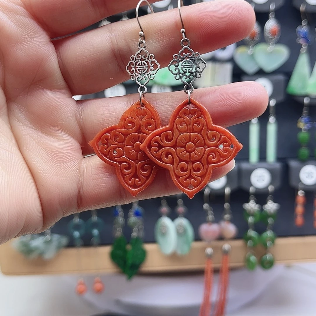 翡翠银S925镶嵌耳饰