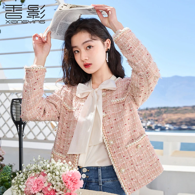 J831257短外套 香影新款名媛法式粉色高级小个子毛呢