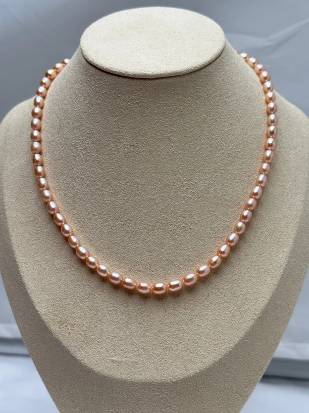 天然淡水无核珍珠5-6mm极光粉色宝宝珠项链X636强光小米珠