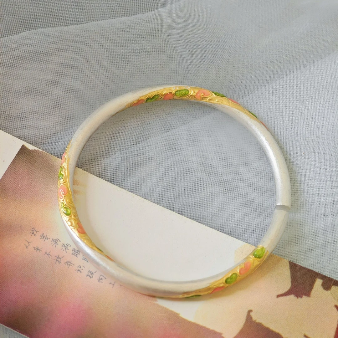 足银手镯 足银999.9圆条半熟清柠银手镯