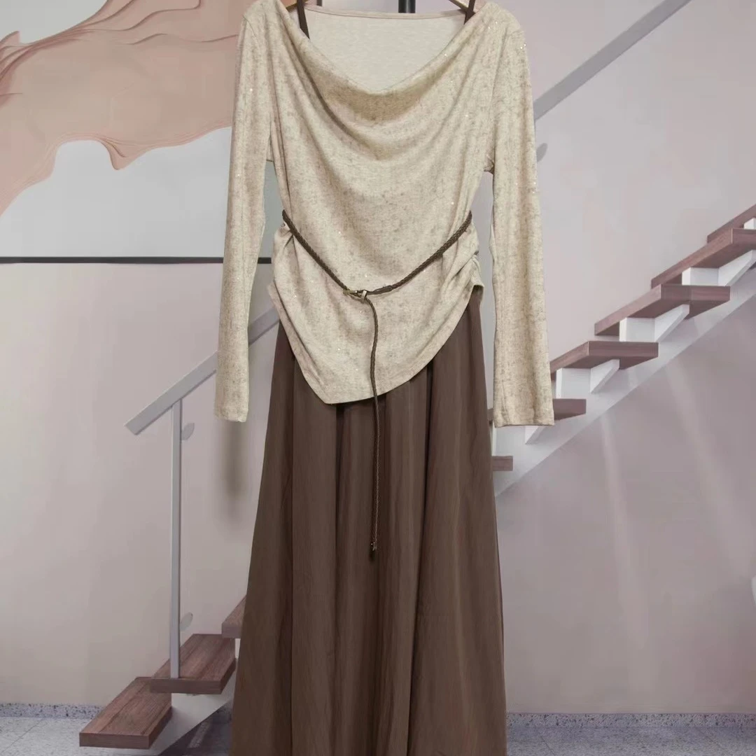 法式轻奢套装裙子女秋装洋气高级设计感上衣吊带裙时尚搭配两件套