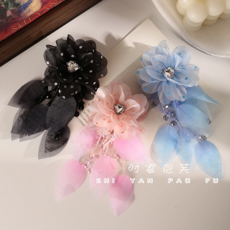 水墨梨蓝超仙小清新小抓夹汉服头饰国风刘海夹百搭花朵设计碎发夹