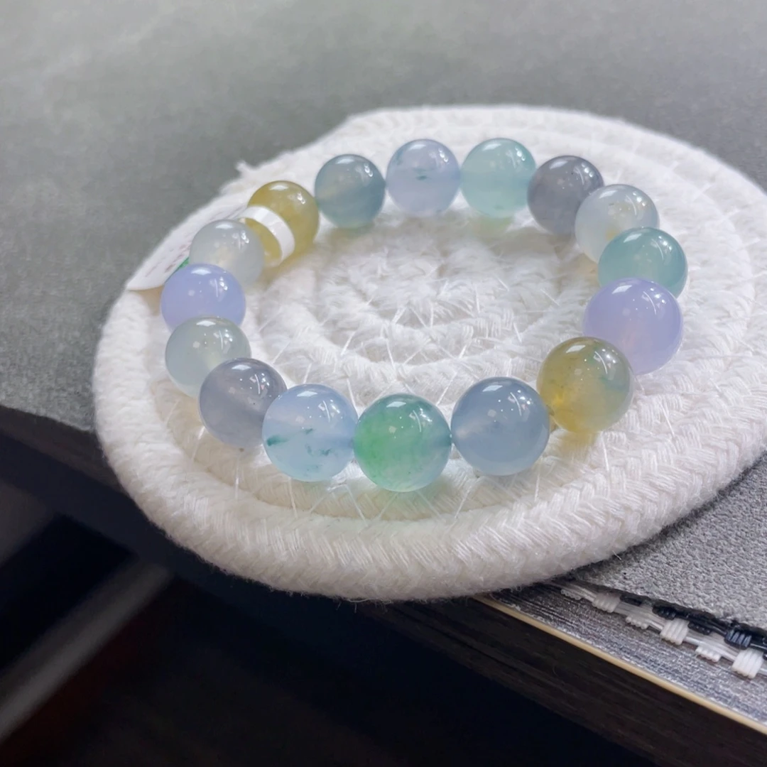 未镶嵌手链翡翠品质冰满胶莫兰迪色珠卡11.5-12.5