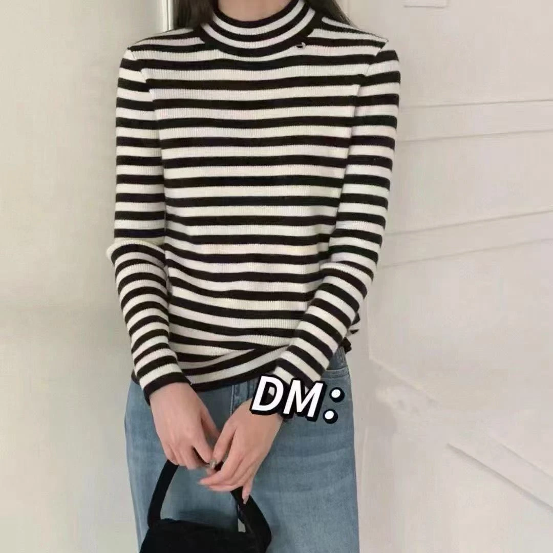 2025新款韩版时尚高领条纹打底衫女内搭上衣休闲百搭长袖上衣