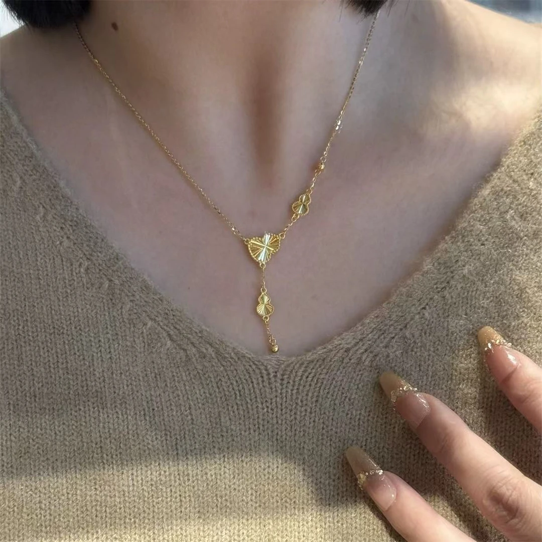 18K 金镭射葫芦项链复古精致爆闪c55