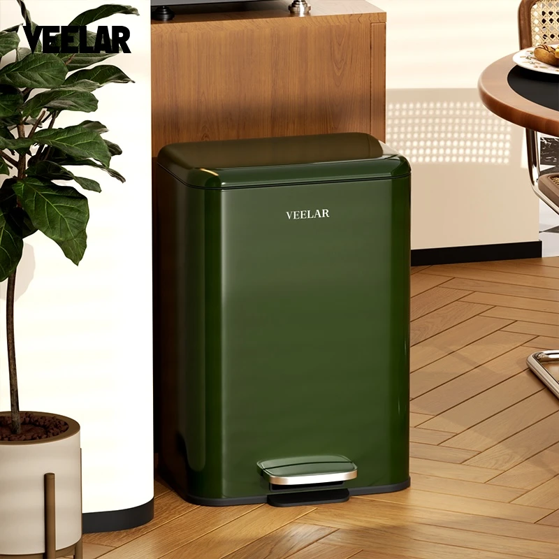 VEELAR垃圾桶铂尔曼绿家用客厅脚踏带盖不锈钢高颜值 2025新款
