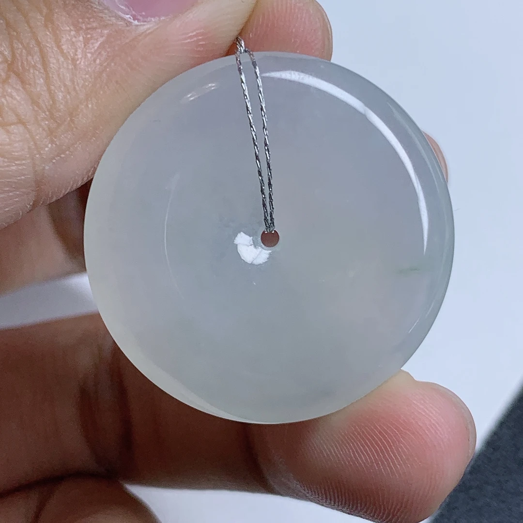 冰润飘绿平安扣缅甸天然翡翠玉坠 胶润细腻 尺寸31.3/5.8mm