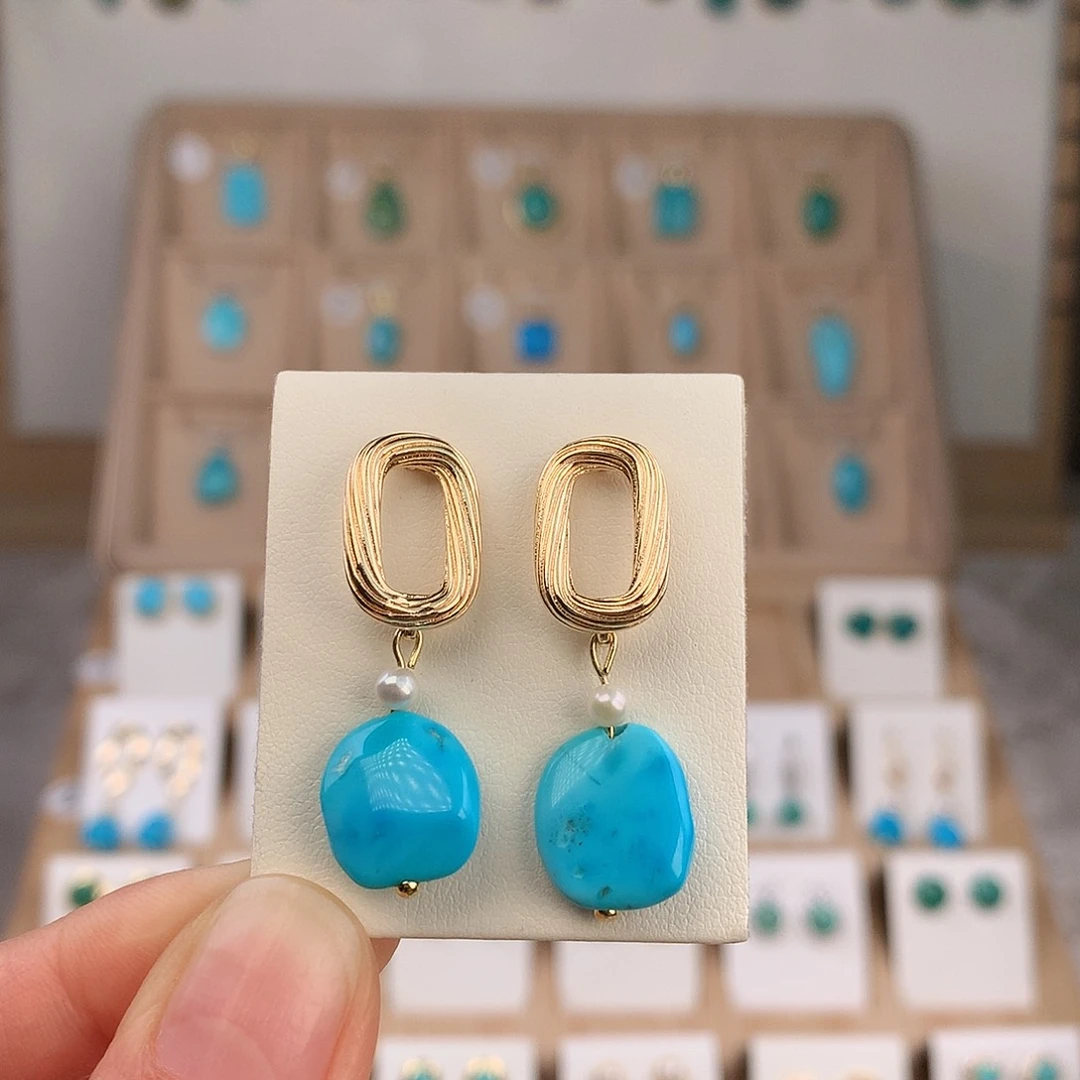 绿松石银S925镶嵌耳饰