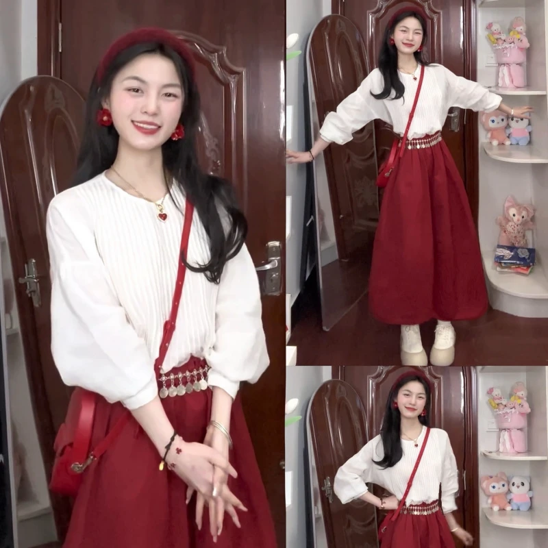 早秋韩系套装女2025新款慵懒风时尚上衣搭显瘦气质感半身裙两件套