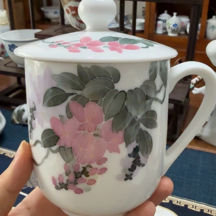 醴陵手绘紫藤花微瑕茶杯