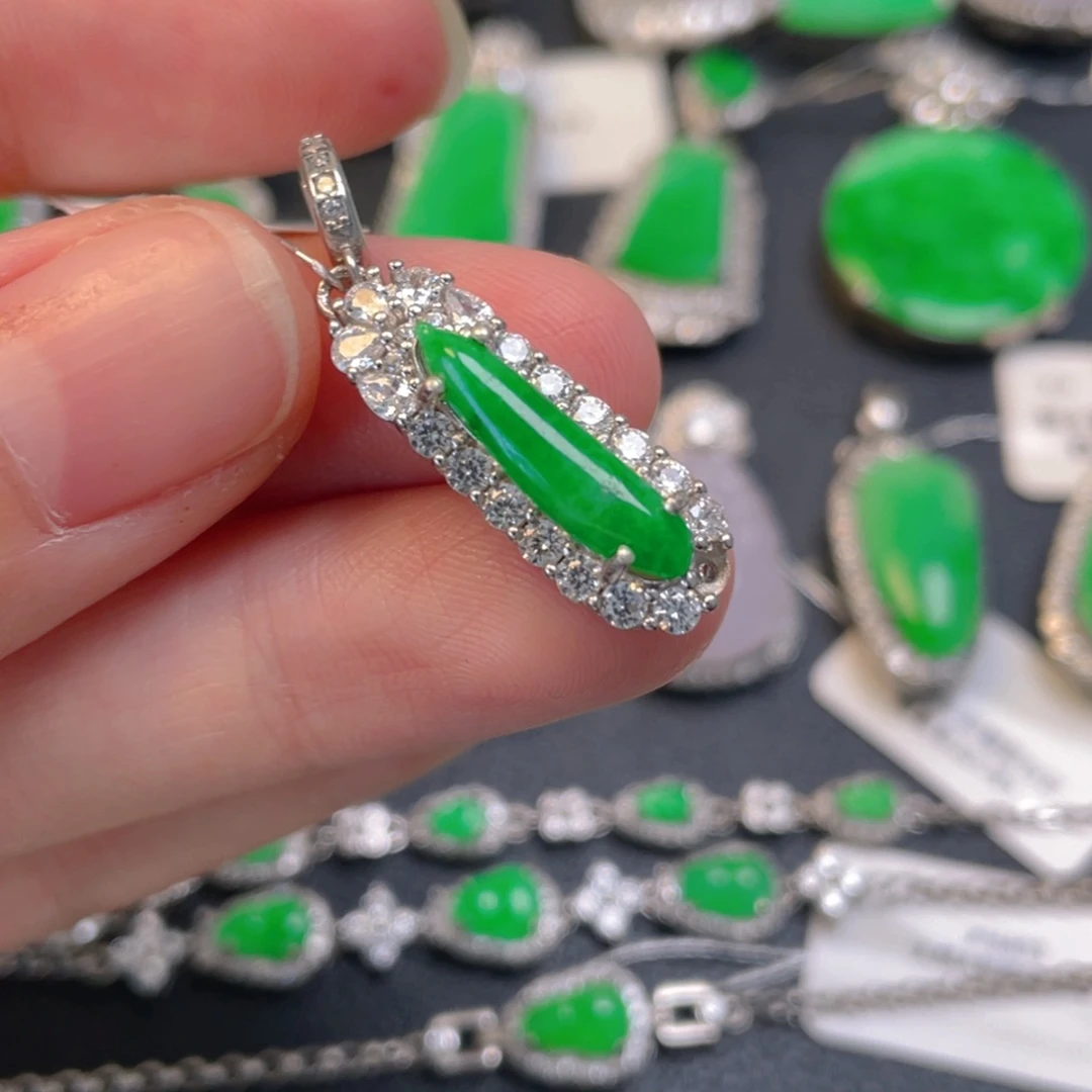 翡翠银S925镶嵌吊坠(不含链)