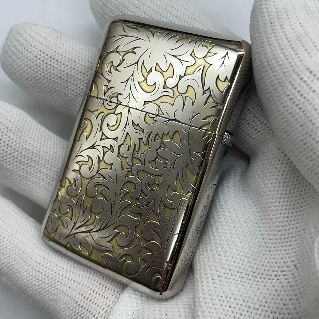 ZORRO佐罗三代790白镍大唐草煤油打火机男士定位珠机芯精雕创意