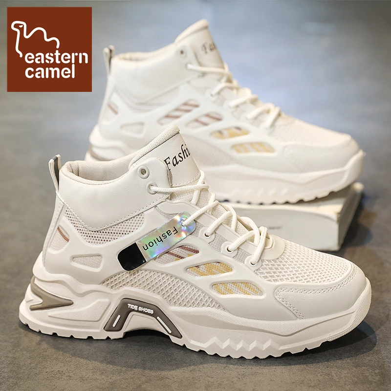 东方骆驼秋季男士百搭拼色青春潮流高帮休闲鞋透气增高户外运动鞋