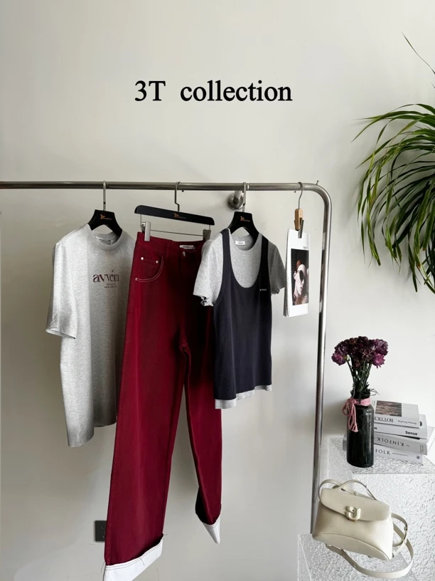 AVVENN2025夏季新品脚口撞色翻边直筒略宽松牛仔裤AL31302516