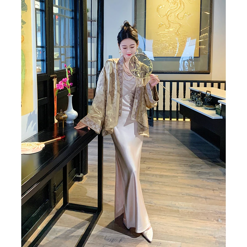 果果家 新中式提花气质薄款上衣女装2025春季刺绣提花外套半身裙