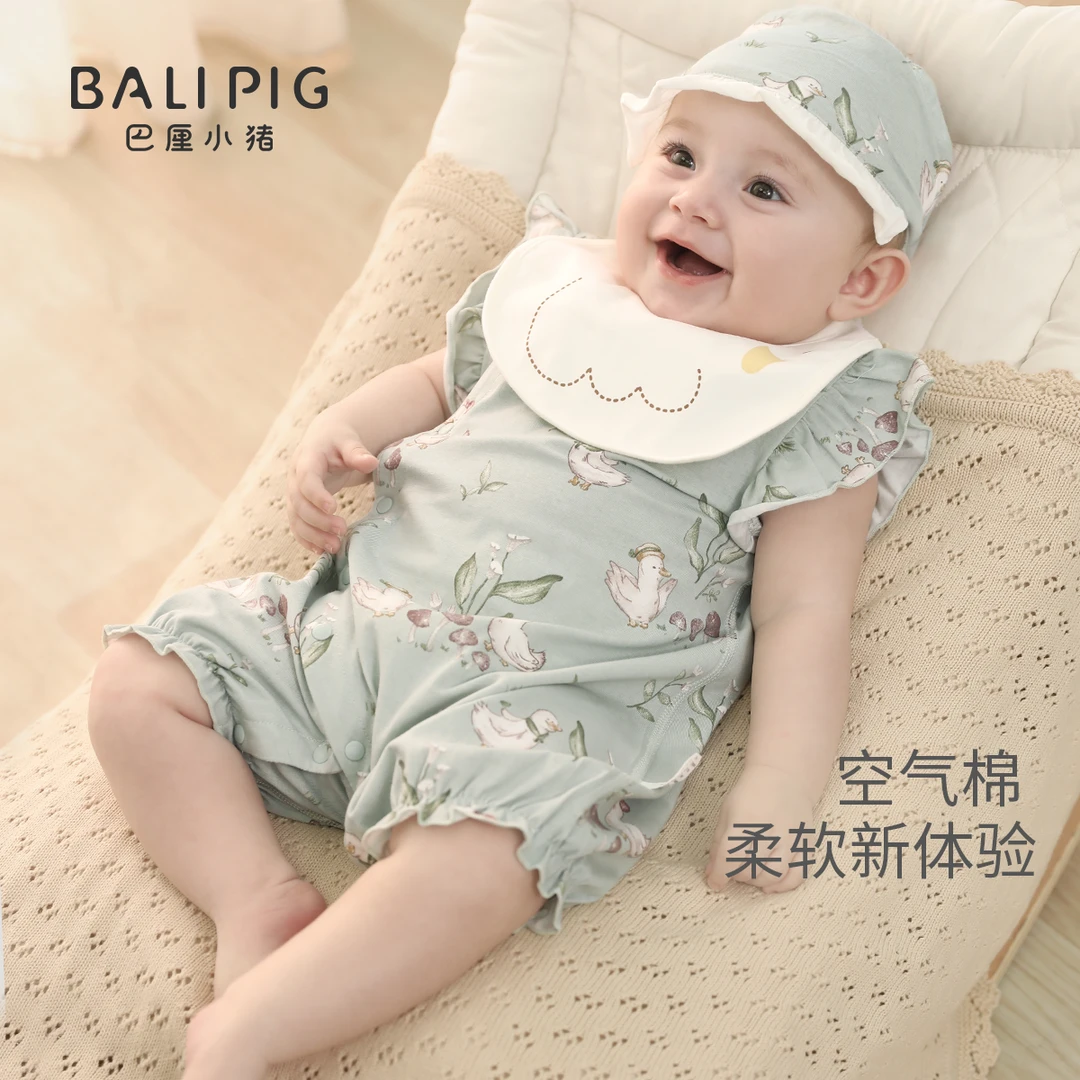 宝宝衣服女婴儿公主风哈衣夏季背心哈衣新生儿无袖薄款女宝连体衣