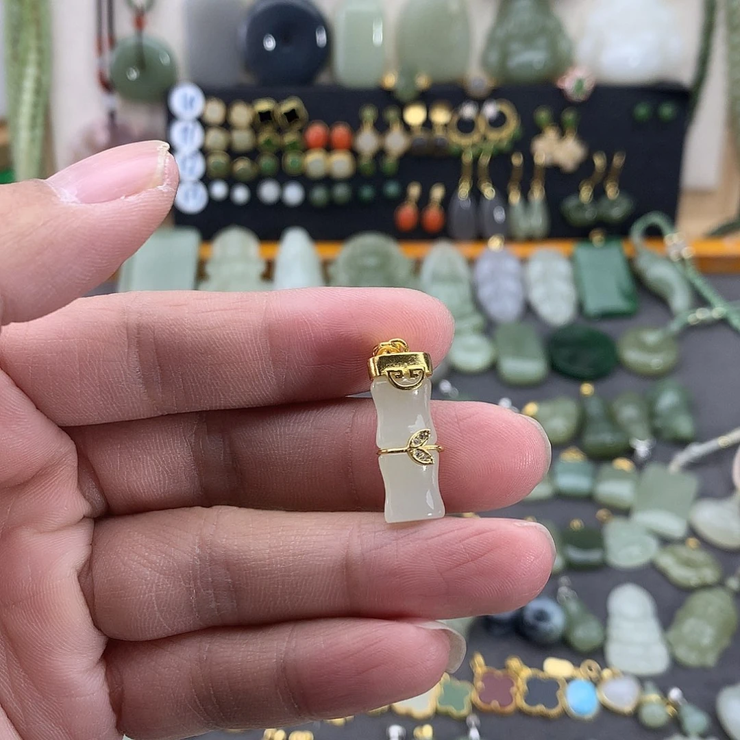 和田玉银S925镶嵌吊坠(不含链)