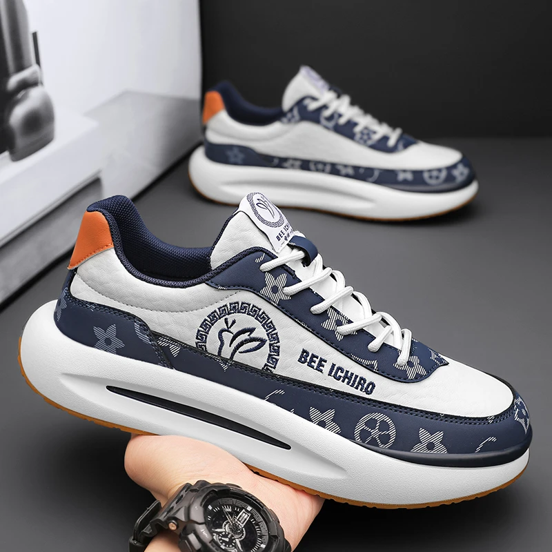 2024男士百搭新款秋季男鞋时尚拼色休闲板鞋潮流透气韩版厚底潮鞋