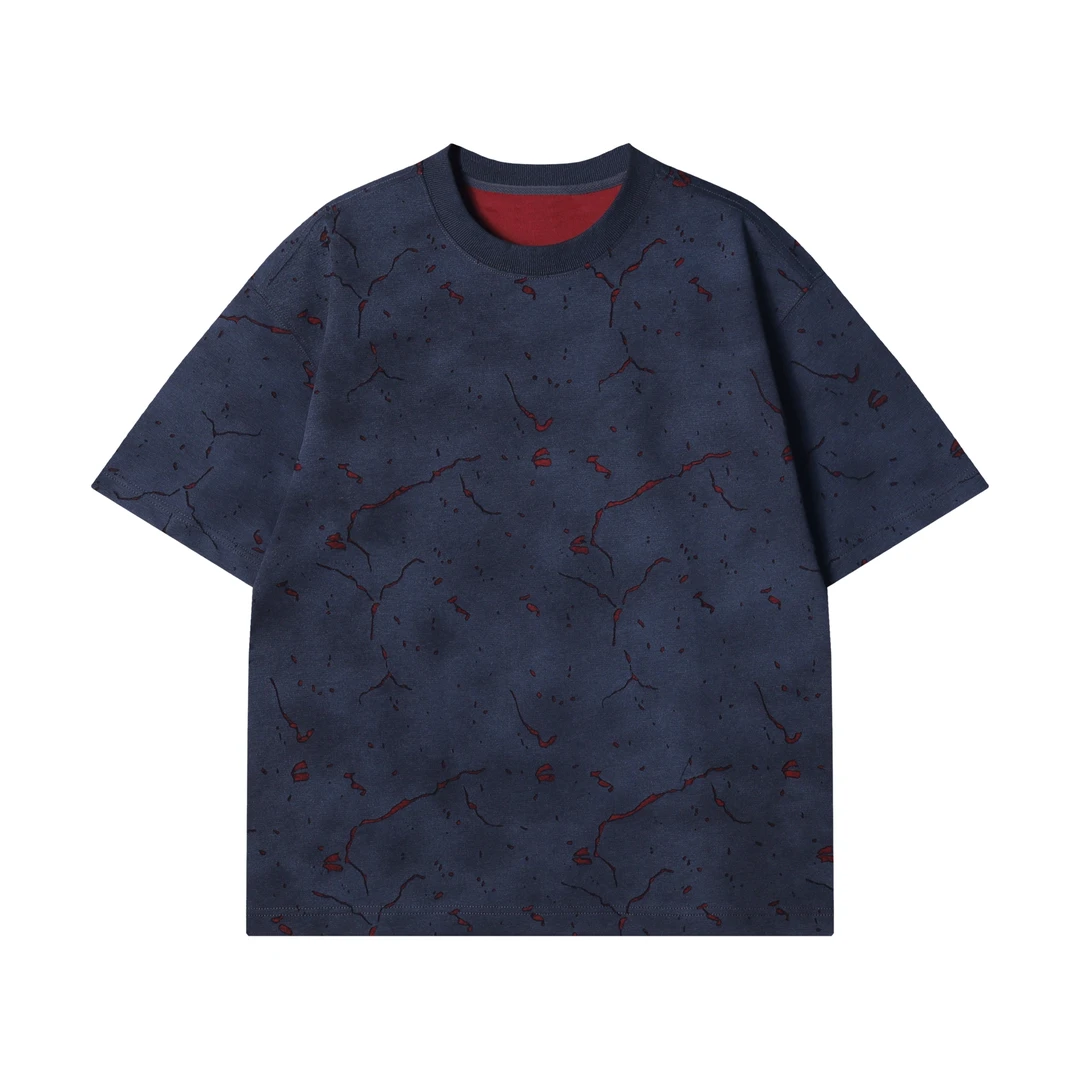 夏季高级感新款韩版扎染裂变撞色圆领短袖T恤复古休闲百搭上衣