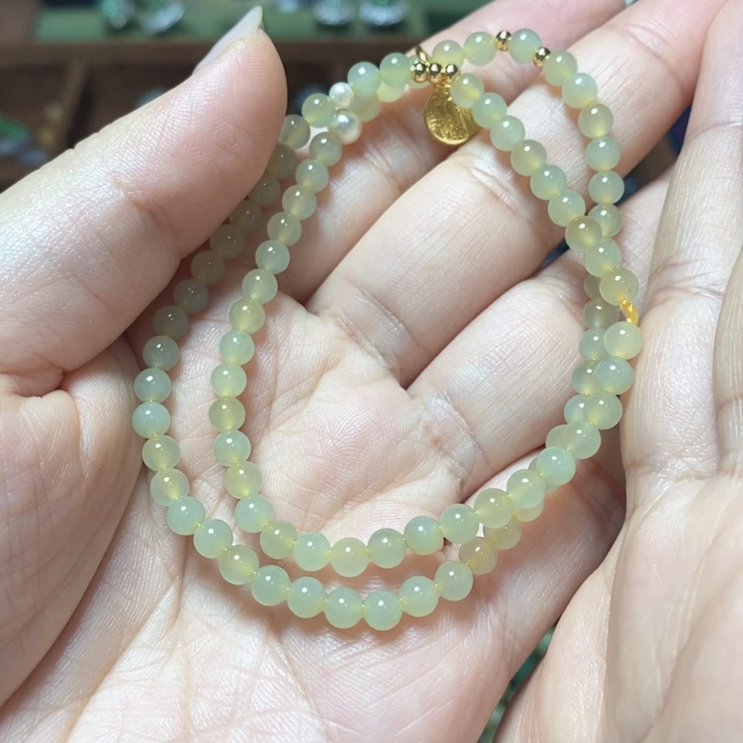 未镶嵌手串和田玉晴水双圈手串设计款卡4mm