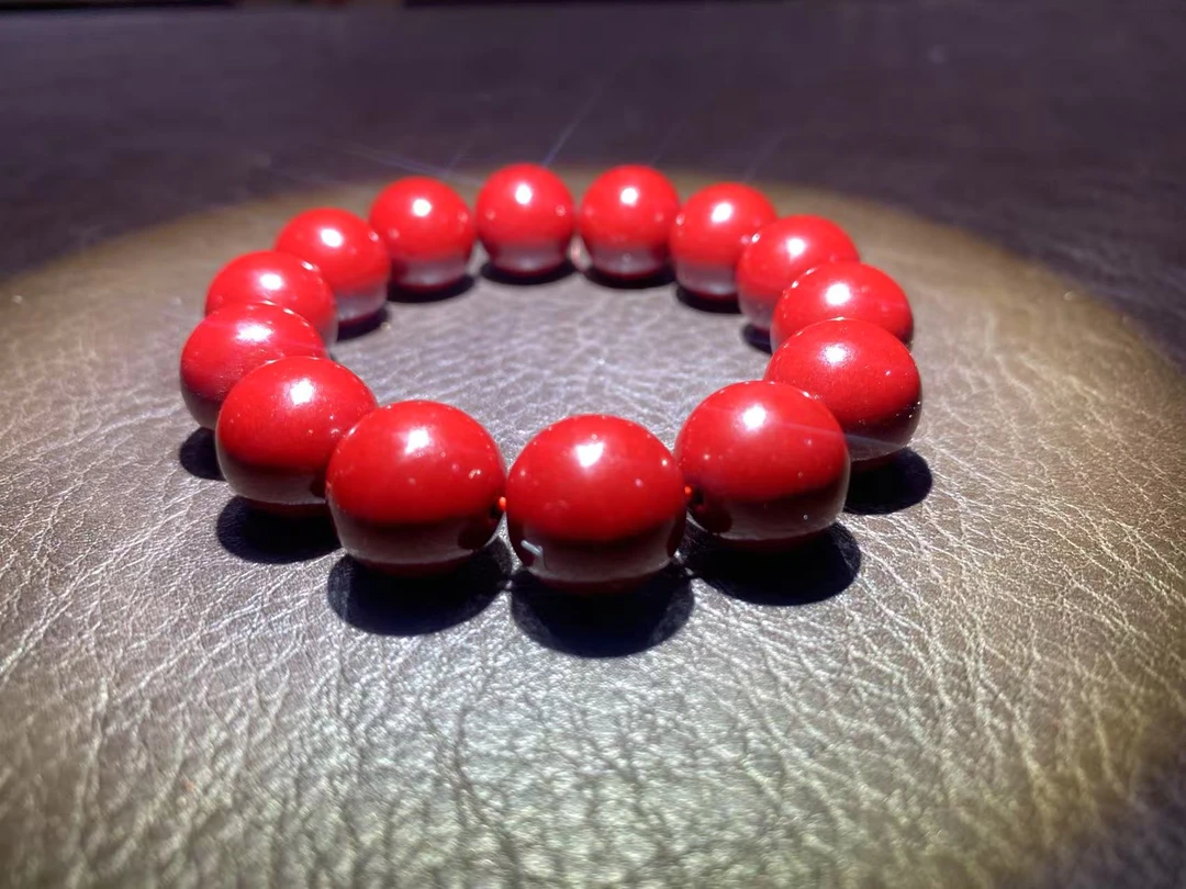 天然辰砂523朱砂红珠16mm精品手串（无礼盒）