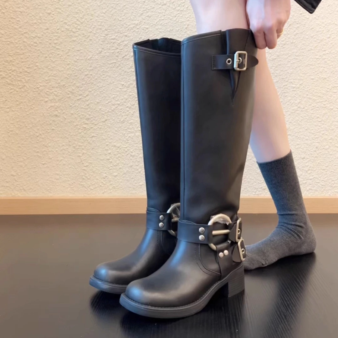 Pokoy-5cm皮带扣女长筒靴不过膝骑士靴高筒靴显瘦秋冬秋冬季