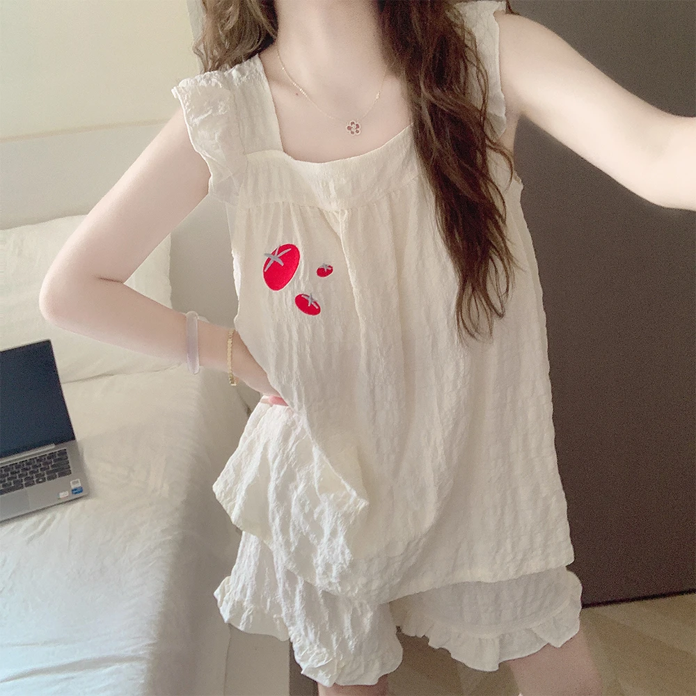 【带胸垫一体】云朵棉小飞袖睡衣女款夏季薄款甜美可外穿家居服套装